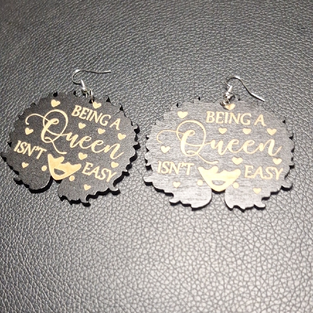 Black and Gold 'Being a Queen Isn't Easy' Earrings